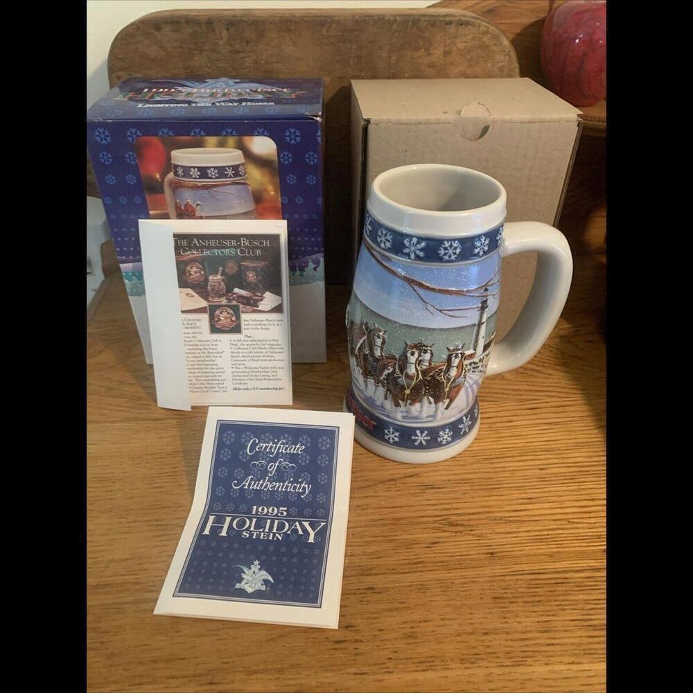 1995 Budweiser Holiday Stein "Lighting the Way Home" New in Original Box Vintage - Picture 2 of 6